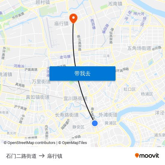 石门二路街道 to 庙行镇 map