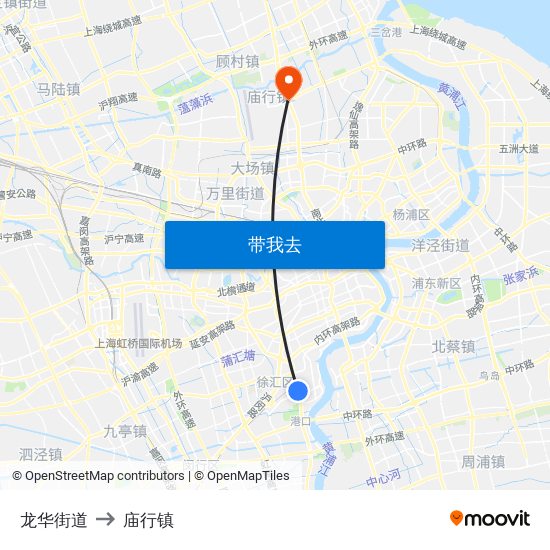 龙华街道 to 庙行镇 map