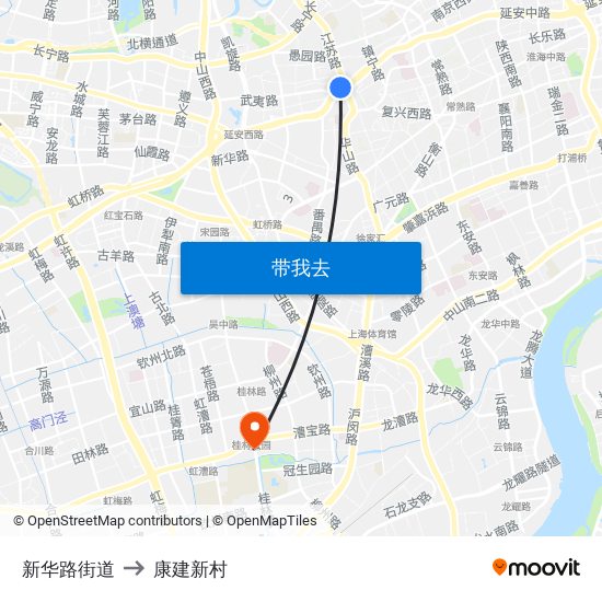 新华路街道 to 康建新村 map