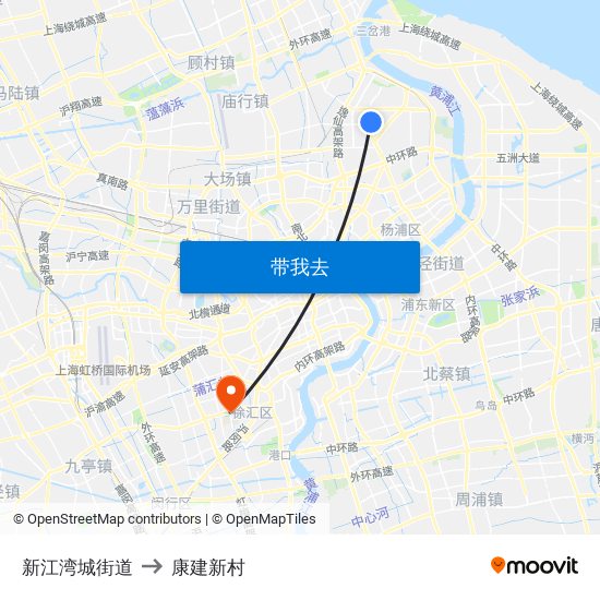 新江湾城街道 to 康建新村 map