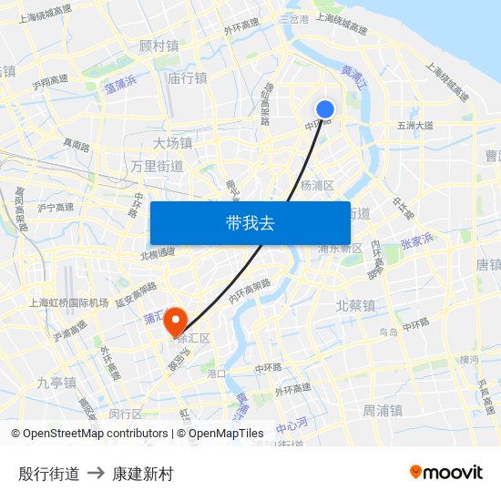 殷行街道 to 康建新村 map