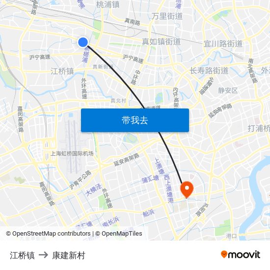 江桥镇 to 康建新村 map