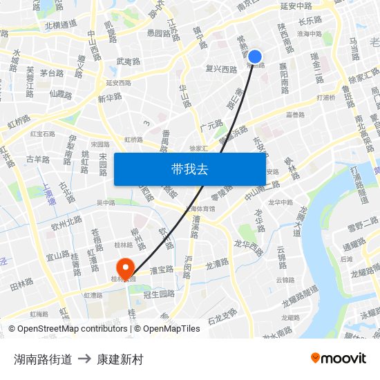 湖南路街道 to 康建新村 map