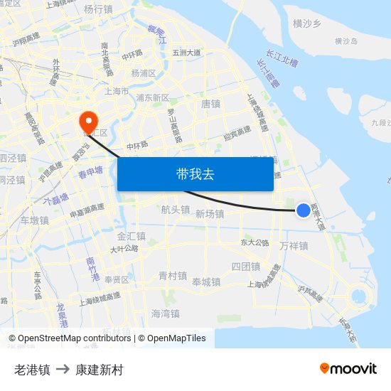 老港镇 to 康建新村 map