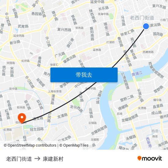 老西门街道 to 康建新村 map