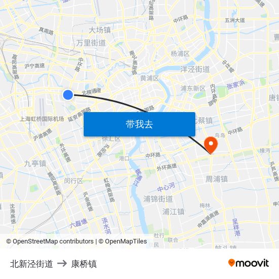 北新泾街道 to 康桥镇 map