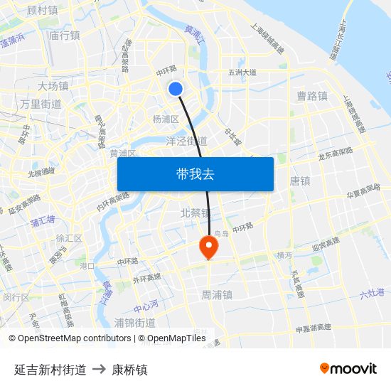 延吉新村街道 to 康桥镇 map