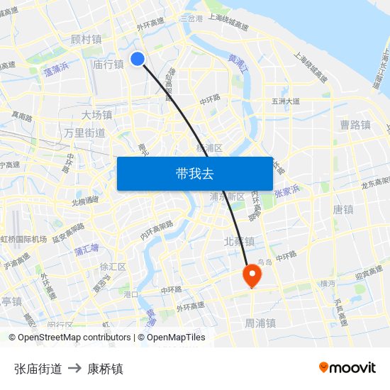 张庙街道 to 康桥镇 map