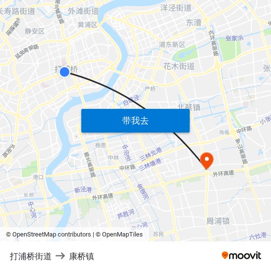 打浦桥街道 to 康桥镇 map