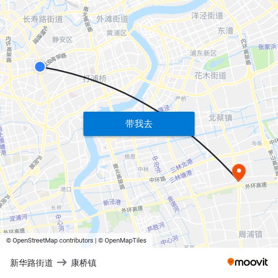 新华路街道 to 康桥镇 map