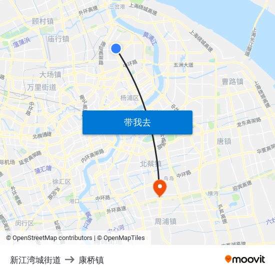 新江湾城街道 to 康桥镇 map