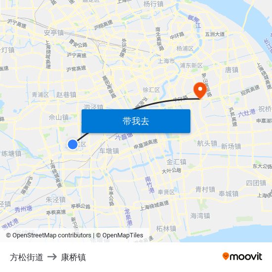方松街道 to 康桥镇 map