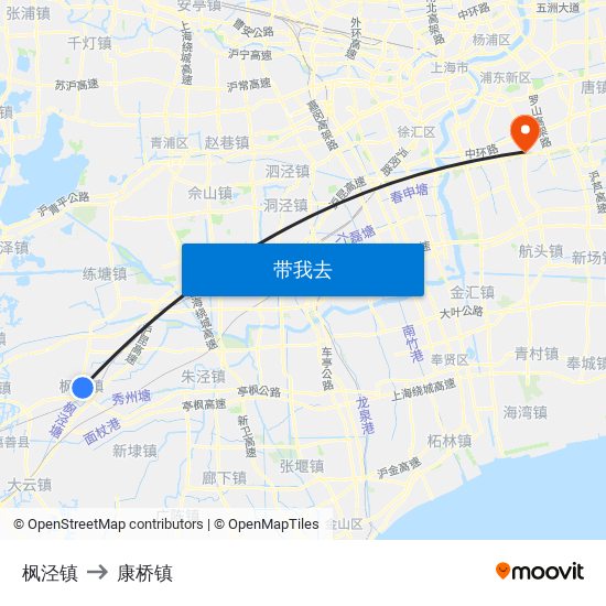 枫泾镇 to 康桥镇 map