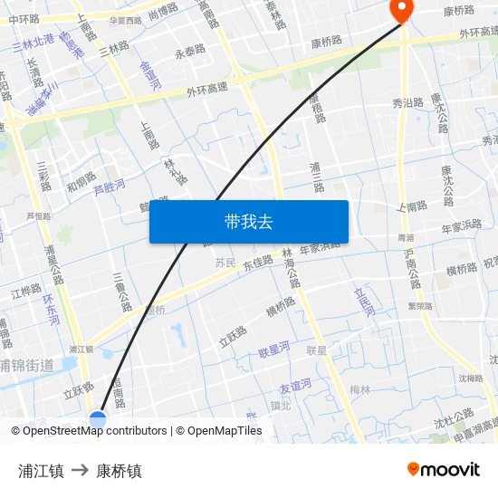 浦江镇 to 康桥镇 map