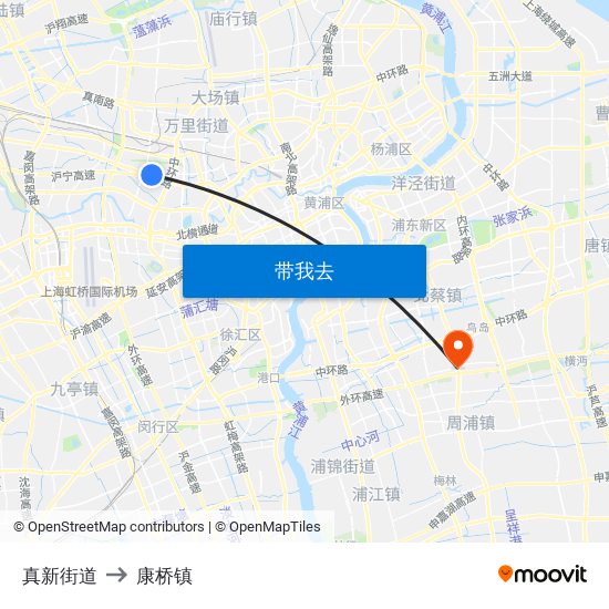 真新街道 to 康桥镇 map