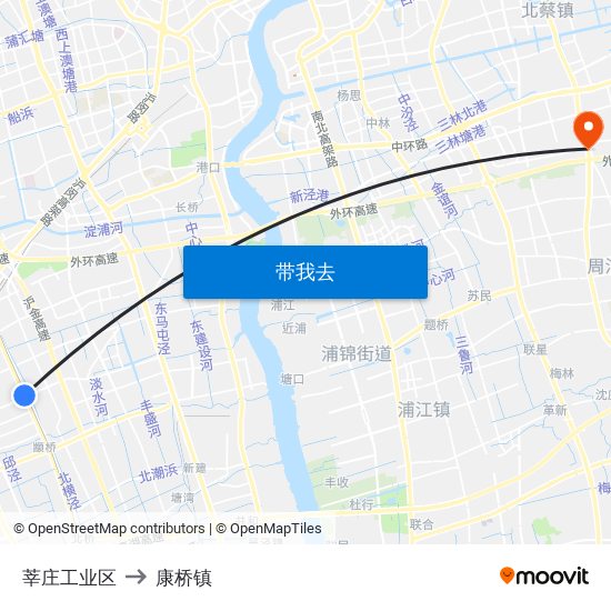 莘庄工业区 to 康桥镇 map