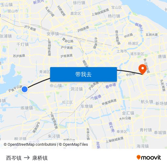 西岑镇 to 康桥镇 map