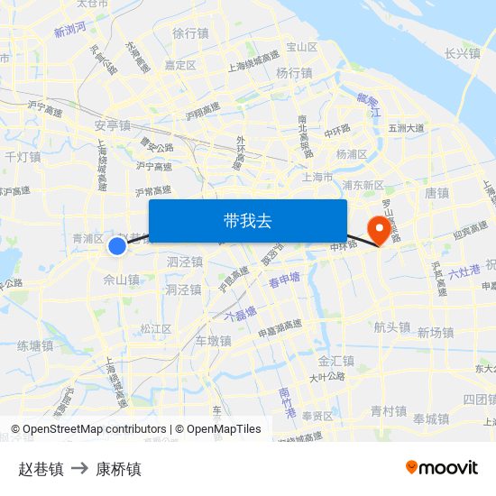 赵巷镇 to 康桥镇 map