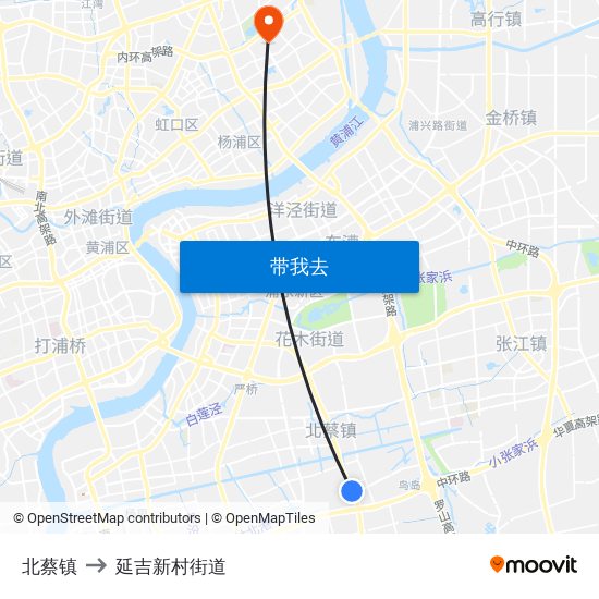 北蔡镇 to 延吉新村街道 map