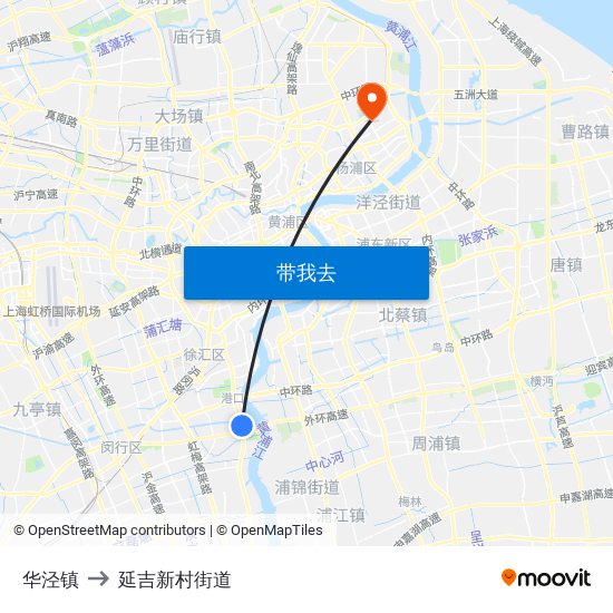 华泾镇 to 延吉新村街道 map