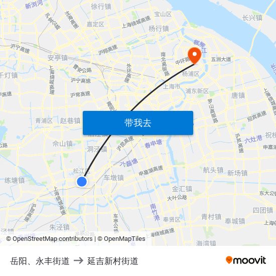 岳阳、永丰街道 to 延吉新村街道 map
