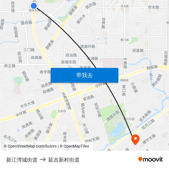新江湾城街道 to 延吉新村街道 map
