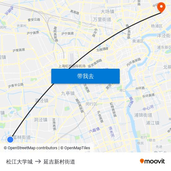 松江大学城 to 延吉新村街道 map