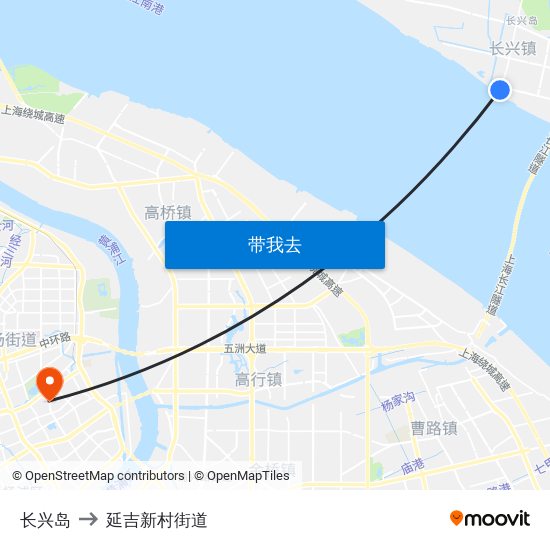 长兴岛 to 延吉新村街道 map