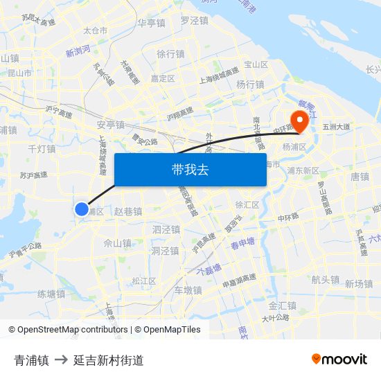 青浦镇 to 延吉新村街道 map