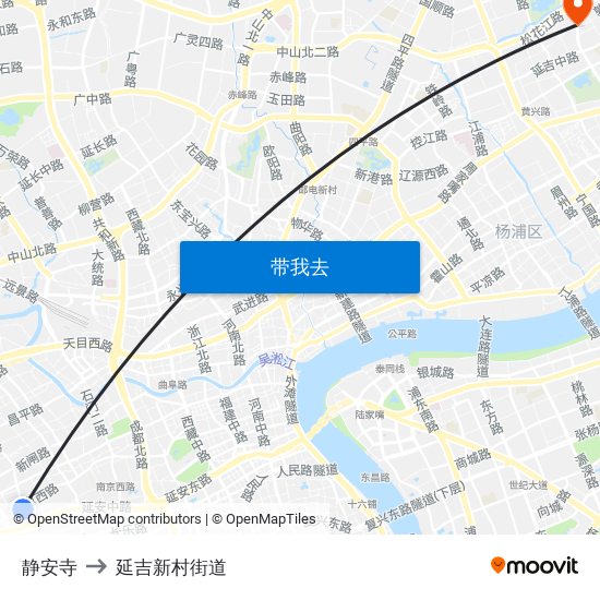 静安寺 to 延吉新村街道 map