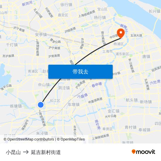 小昆山 to 延吉新村街道 map
