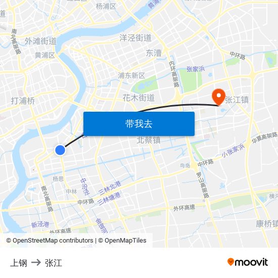 上钢 to 张江 map