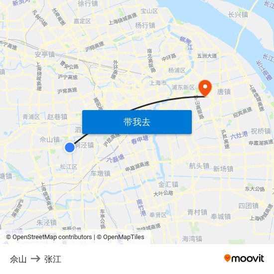 佘山 to 张江 map