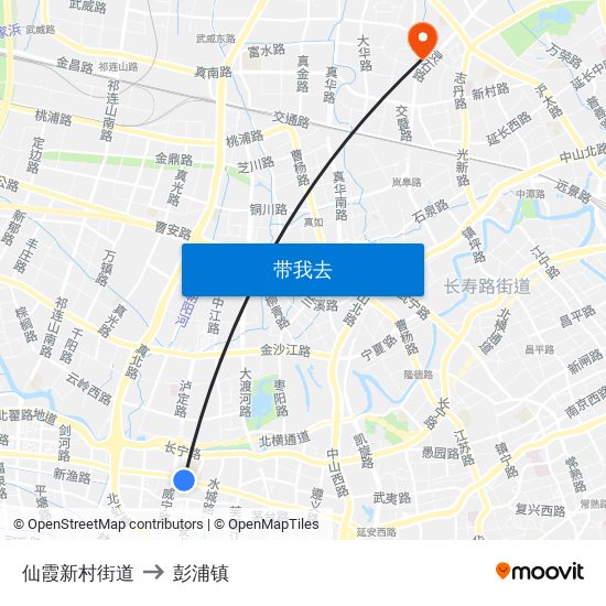 仙霞新村街道 to 彭浦镇 map