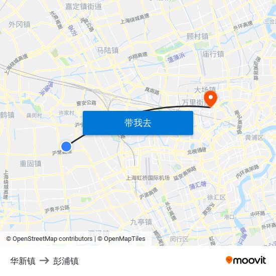 华新镇 to 彭浦镇 map