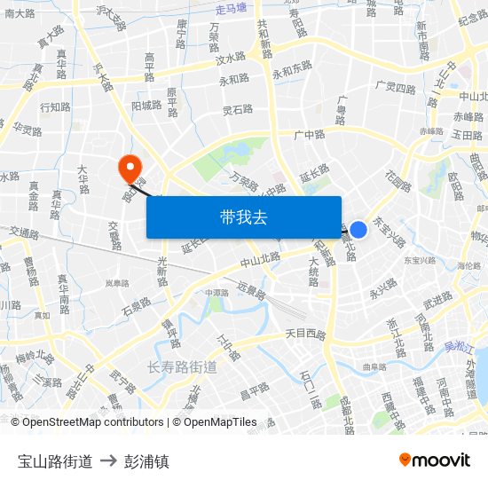 宝山路街道 to 彭浦镇 map