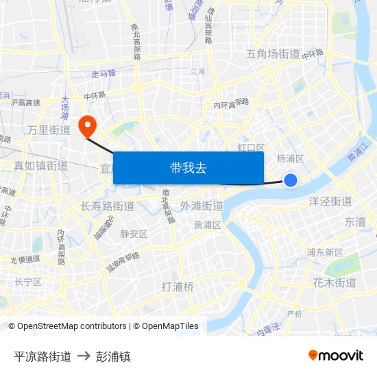 平凉路街道 to 彭浦镇 map