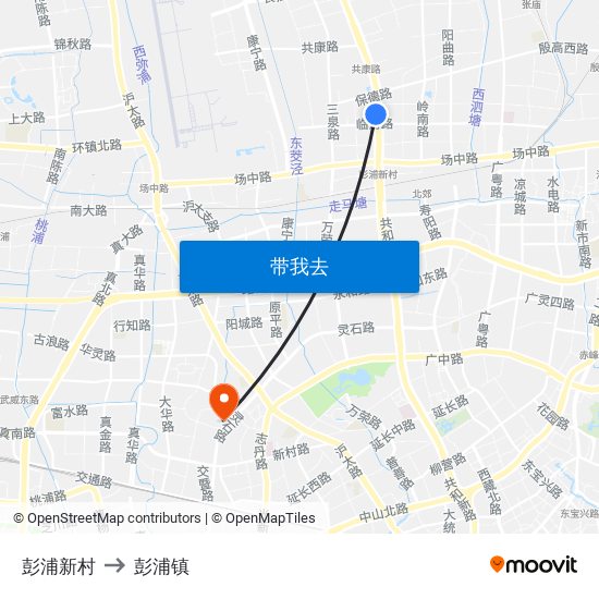 彭浦新村 to 彭浦镇 map