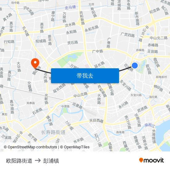 欧阳路街道 to 彭浦镇 map