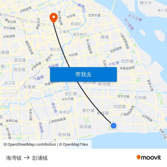 海湾镇 to 彭浦镇 map