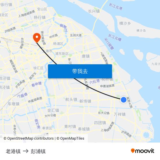 老港镇 to 彭浦镇 map