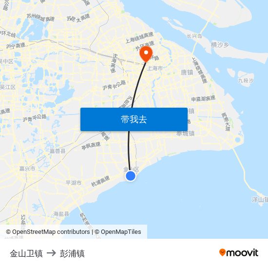 金山卫镇 to 彭浦镇 map