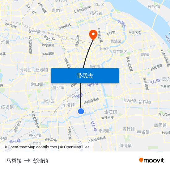 马桥镇 to 彭浦镇 map