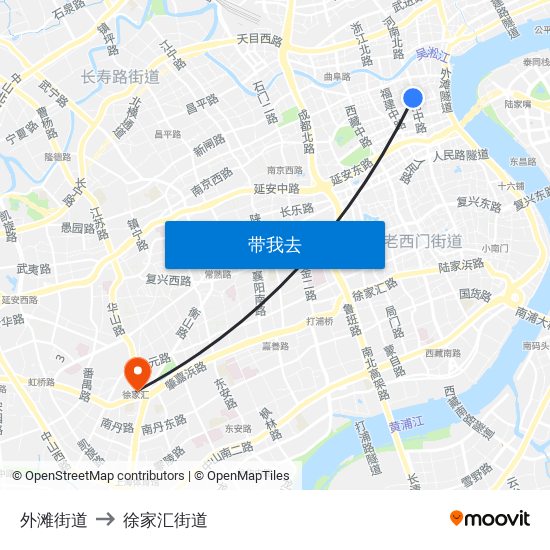 外滩街道 to 徐家汇街道 map