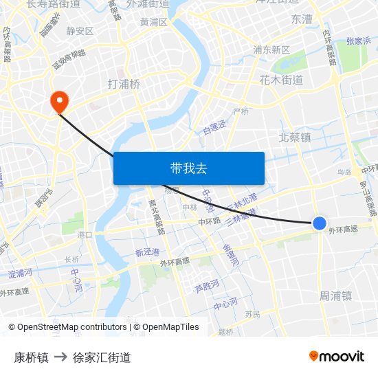 康桥镇 to 徐家汇街道 map