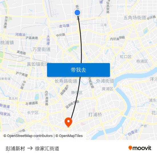 彭浦新村 to 徐家汇街道 map