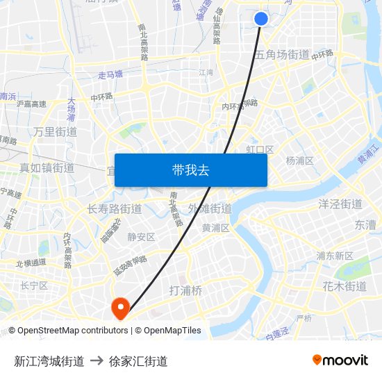 新江湾城街道 to 徐家汇街道 map