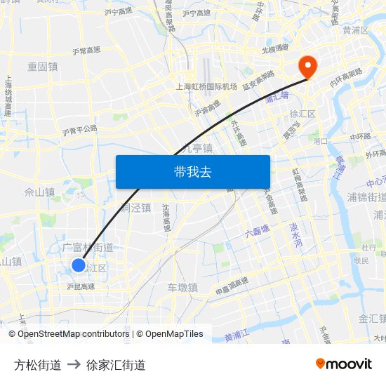 方松街道 to 徐家汇街道 map