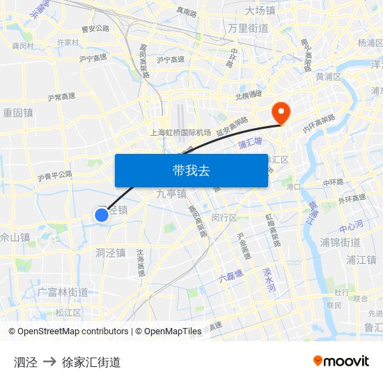 泗泾 to 徐家汇街道 map