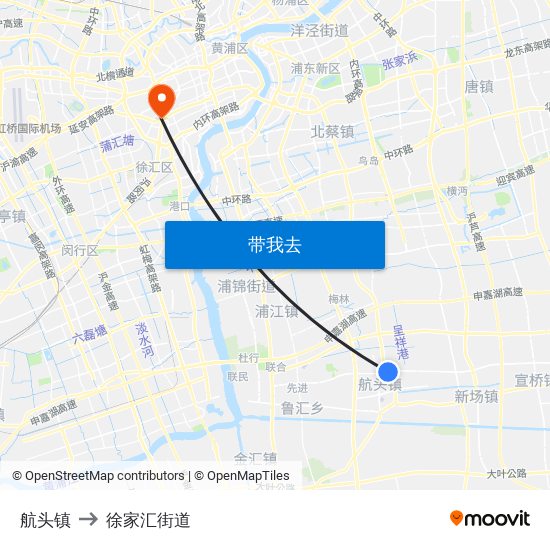 航头镇 to 徐家汇街道 map